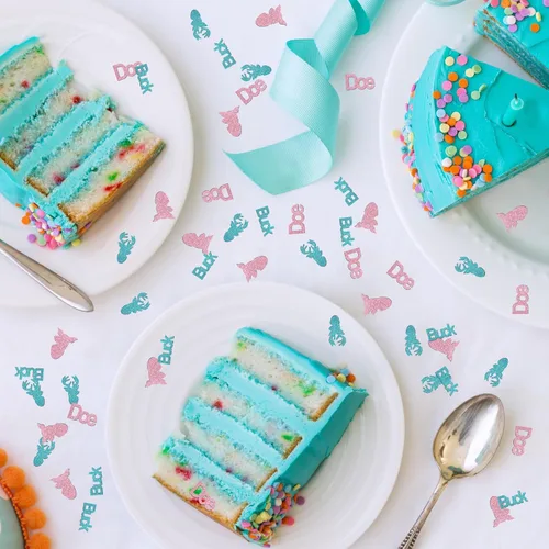 Vista 4 de Buck or Doe - Confeti con purpurina, confeti de mesa de baby shower, papel de revelación de género, decoración de mesa para niño o niña, 120 piezas