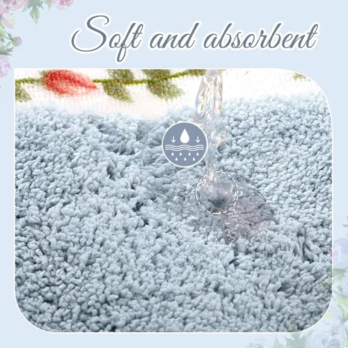 Vista 4 de Timgle Juego de 4 alfombras de baño con diseño de coqueta de rosas y flores, antideslizantes, absorbentes, lavables, tapete de baño floral