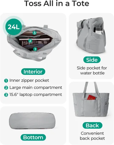 Vista 37 de BAGSMART Bolsa de mano para mujer con cremallera, bolsa de gimnasio con compartimentos, bolsa de trabajo para enfermera, baile, bolsa de yoga