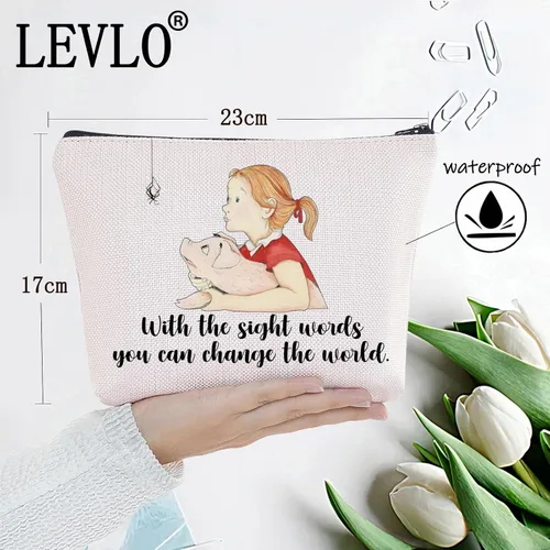 Vista 2 de LEVLO Bolsa de cosméticos de dibujos animados de cerdo Wilbur y helecho Spider Charlotte Fans regalo con las palabras de vista que puedes cambiar