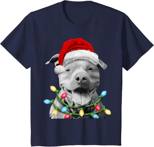 Vista 77 de Pit Bull Santa - Camiseta de perro con luces para árbol de Navidad para niños, Negro, S