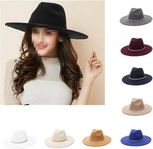Vista 2 de Faringoto Sombrero Fedora de fieltro de ala ancha de moda para mujer Otoño Invierno Hombres Panamá