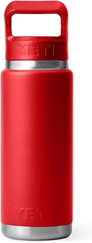 Vista 5 de YETI Rambler Botella de 26 onzas, aislada al vacío, de acero inoxidable, con tapa de popote a juego Rojo rescate