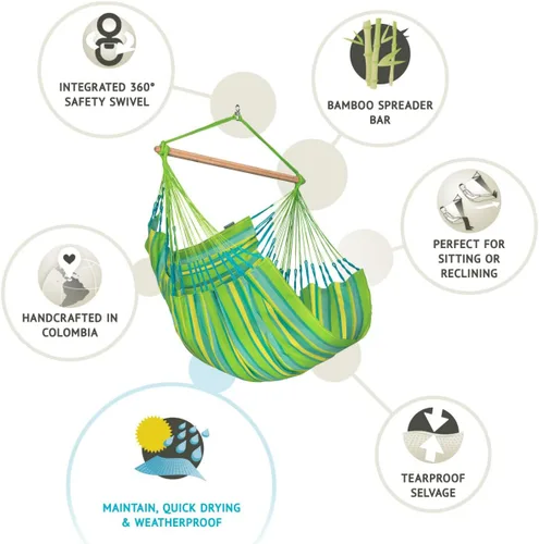Vista 8 de LA SIESTA® - Hamaca grande y cómoda Domingo - Silla hamaca colgante resistente a la intemperie y al desgarro - Silla hamaca para interiores y Lima