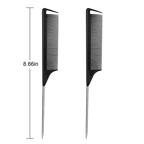 Vista 2 de Peines de separación de carbono de metal, 3 piezas, para mujeres y niñas, para rizados, trenzados, peinados (negro)