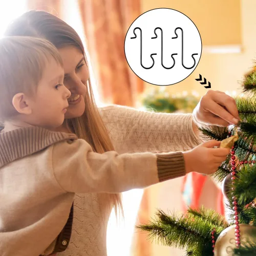 Vista 6 de 100 unidades de ganchos para adornos de Navidad - Ganchos negros para decoración de árbol de Navidad