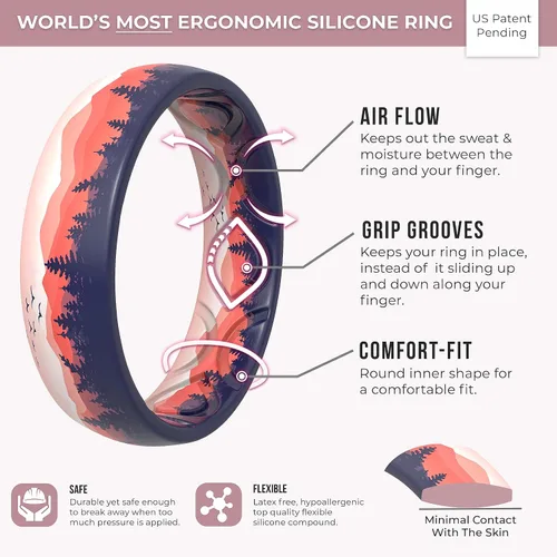 Vista 4 de ThunderFit Silicone Wedding Bands for Women, Breathable Printed Design - 5.5mm Width 1.8mm Thick