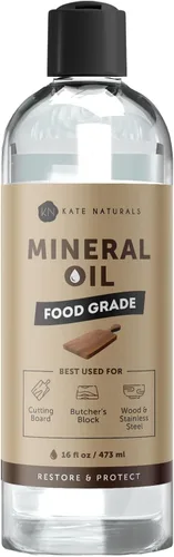 Vista 9 de Kate Naturals Aceite mineral para tabla de cortar madera, bloque de carnicero y cuchillo. Aceite mineral de grado alimenticio para tabla de cortar