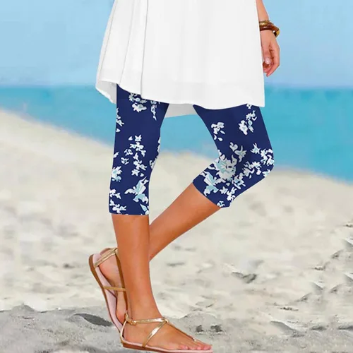 Vista 3 de Featur - Leggings de yoga recortados para mujer, cintura alta, pantalones capri elásticos con costuras de encaje, talla grande, pantalones