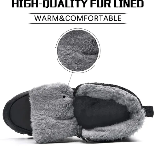 Vista 3 de BEOAPT Botas de senderismo de invierno para hombres y mujeres, cálidas y resistentes al agua, antideslizantes, con forro suave, color negro