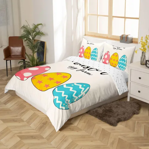 Vista 2 de jejeloiu Juego de ropa de cama de Pascua para niñas y niños, huevos de Pascua, juego de funda de edredón decorativa colorida para el día de Pascua