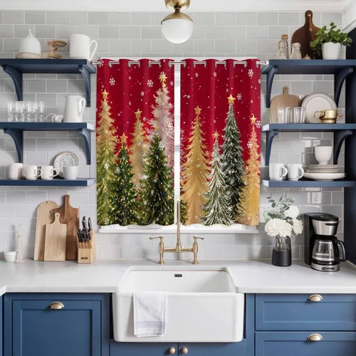 Vista 67 de Libaoge Cortinas de Navidad para cocina, dormitorio, juego de 2 paneles, diseño de muñeco de nieve de Navidad, cortinas de invierno con copos