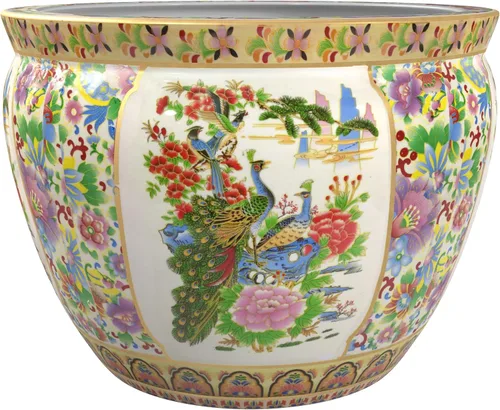 Vista 7 de Red Lantern Maceta de Pecera de Porcelana de Flor de Cerezo de 12 Pulgadas
