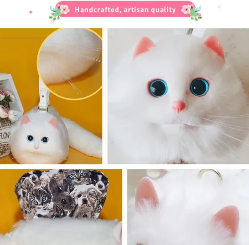 Vista 2 de HUIJUFU Bolso bandolera realista con forma de gato para mujer