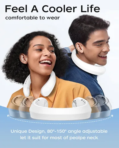 Vista 7 de Ventilador de cuello, ventilador portátil alrededor del cuello, ventilador personal de 5200 mAh con batería recargable por USB, 3 velocidades