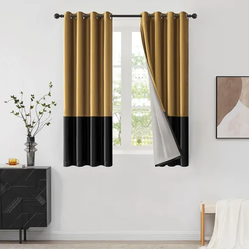 Vista 26 de BULBUL Cortinas de terciopelo 100% opacas negro oro, cortinas modernas con forro de 63 pulgadas de largo, cortinas térmicas con ojales para sala