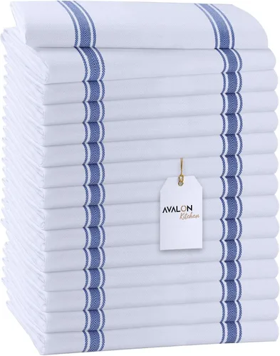 Vista 12 de Paquete de 30 paños de cocina de 100 % algodón con rayas azules, paños de cocina de 15 x 25 pulgadas, paños de cocina para lavar platos, trapos