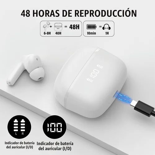 Vista 7 de Auriculares inalámbricos, auriculares Bluetooth 5.4 de 48 horas de reproducción, auriculares Bluetooth estéreo con pantalla LED, llamada clara, IPX7