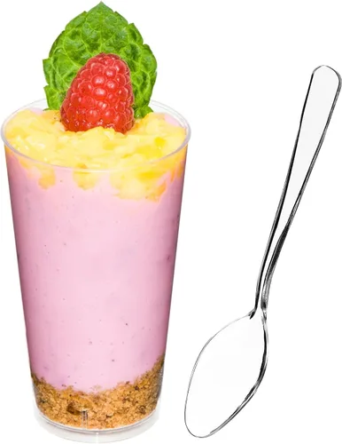 Vista 11 de DLux 100 x 3 oz Mini tazas de postre, tirador - taza de aperitivo de plástico transparente parfait - pequeño vaso reutilizable tirador