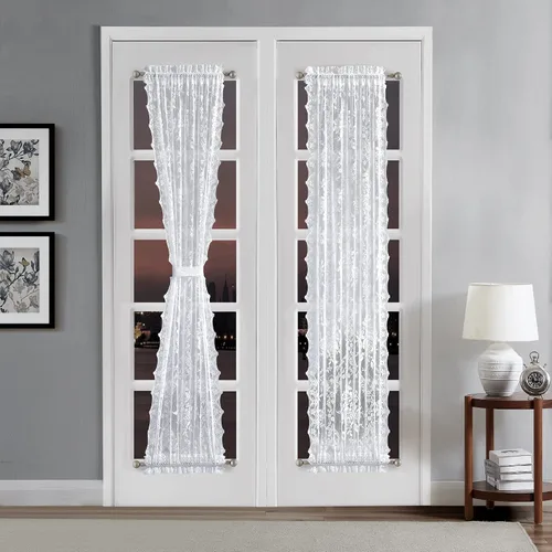 Vista 11 de LinenZone Par de cortinas de encaje de primera calidad para puerta francesa o cortinas de puerta de luz lateral con 2 alzapaños. Cortinas de puerta