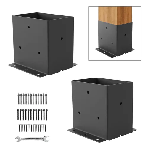 Vista 13 de Base para poste 4x4, soportes de poste (Tamaño interno 3.6"x3.6")，anclaje de poste de valla de acero grueso recubierto de polvo negro para poste