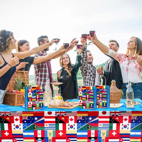 Vista 6 de Pajean Paquete de 16 bolsas de bandera internacional, bolsas de regalo de bandera del mundo para apertura de eventos deportivos, celebraciones