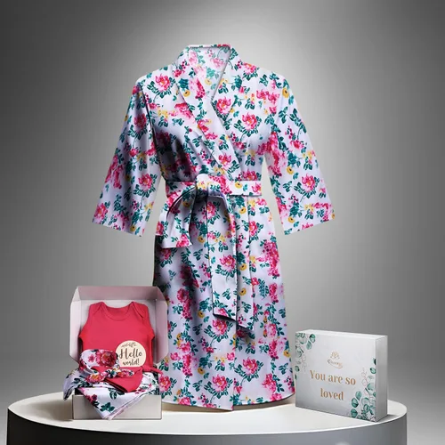 Vista 2 de RNOONY Mommy and Me Robe and Swaddle Set, Maternity Robe for Hospital-Delivery, Mom and Baby Matching Outfits Hospital