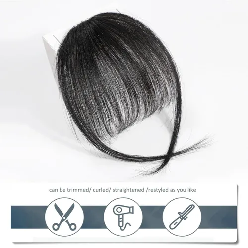 Vista 4 de HAIRCUBE Flequillo de cabello 100% humano, flecos de clip con sienes, extensiones de flequillo para mujer, extensión de flequillo para uso diario