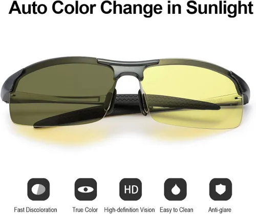 Vista 3 de TJUTR Lentes de sol fotocromáticos polarizados para hombre para conducir de día y noche, antirreflejos, ideales para condiciones de luz baja a media