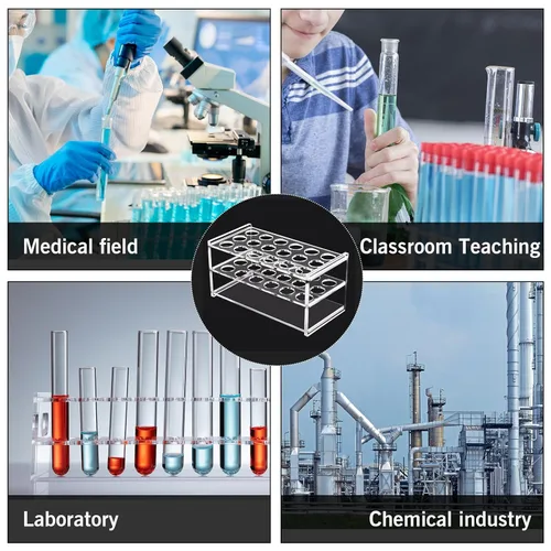 Vista 7 de RUIAN Soporte de tubo de ensayo de acrílico para laboratorio, 18 pocillos, 0.669 in de diámetro para tubos de centrífuga de 0.3 fl oz, transparente