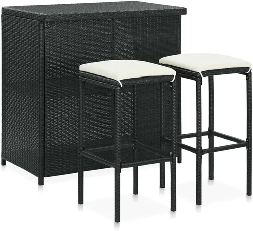 Vista 10 de Juego de barras de 3 piezas de ratán sintético rectangular marrón con marco de acero, diseño moderno para interiores y exteriores, comedor y patio