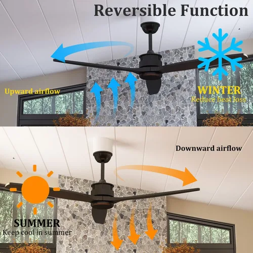Vista 4 de Ventilador de techo para interiores de 60 pulgadas con control remoto, ventiladores de techo de madera para exteriores, motor reversible silencioso