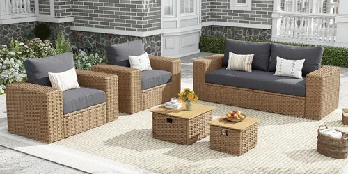 Vista 9 de AMERLIFE - Juego de muebles de patio de 6 piezas, juego de sofá de mimbre