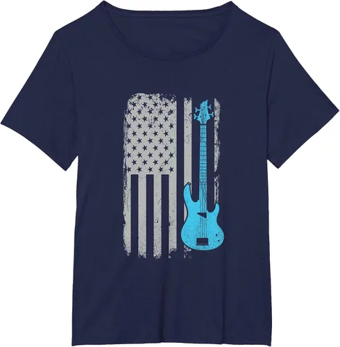 Vista 46 de Electric Bass Guitar Player American Flag Musician T-Shirt Asphalt Grey