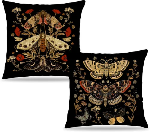 Vista 37 de Fundas de Almohada Gótica de Polilla y Mariposa 18x18, Fundas de Almohada Celestial de Luna de Academia Oscura para Sofá, Decoración Gótica