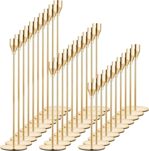 Vista 9 de Juego de 6 portavelas dorados para velas cónicas, portavelas de metal dorado decorativo para bodas, cenas, fiestas, decoración del hogar, se adapta