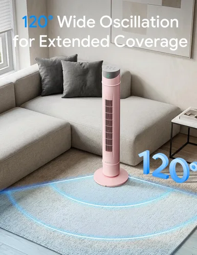 Vista 57 de ZAFRO Ventilador de torre inteligente para dormitorio, ventilador de torre oscilante de 120°, 28 pies/s de alta velocidad, 12 velocidades, 4 modos