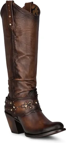 Vista 2 de Cuadra Botas altas para mujer en piel bovina marrón