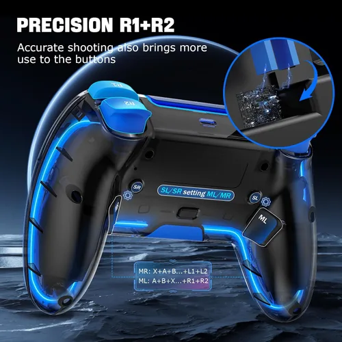 Vista 3 de BRHE Wireless PS4 Controller with Hall 3D JoysticksRGB LED LightsProgramming Funtion,PS4 Controller Remote Joystick Gamepad,Game Controller for