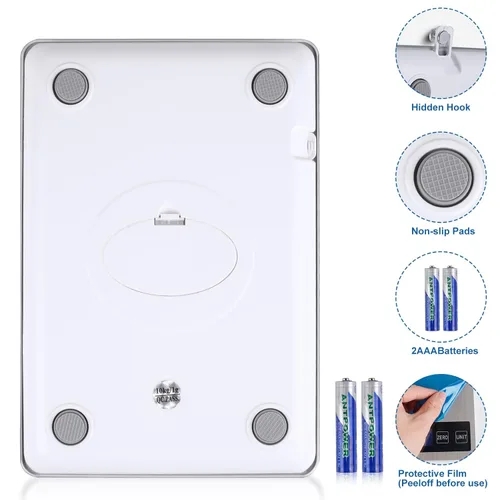 Vista 5 de Báscula de alimentos, báscula digital de cocina de 22 libras con precisión de 1 g/0.1 oz, 5 unidades (g/kg/lb:g/ml/fl.oz), LCD retroiluminado, panel