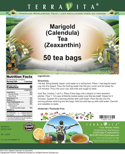 Vista 2 de Caléndula (Caléndula) Té (Zeaxantina) (50 bolsitas de té, ZIN: 511616)