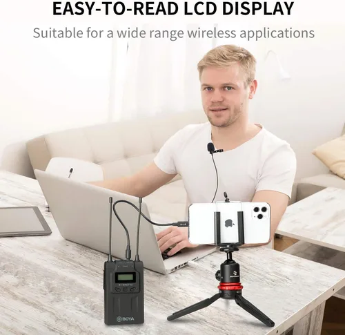 Vista 4 de BOYA Micrófono Lavalier inalámbrico dual Smartphone, sistema de doble canal 2 transmisor y 1 receptor para grabadora de cámara réflex digital iPhone