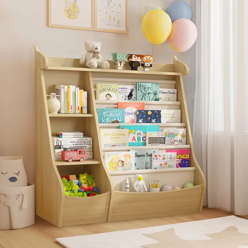 Vista 11 de Estantería para niños FKWin, organizador de almacenamiento de juguetes para niños, estante de almacenamiento para bebés, estanterías de madera