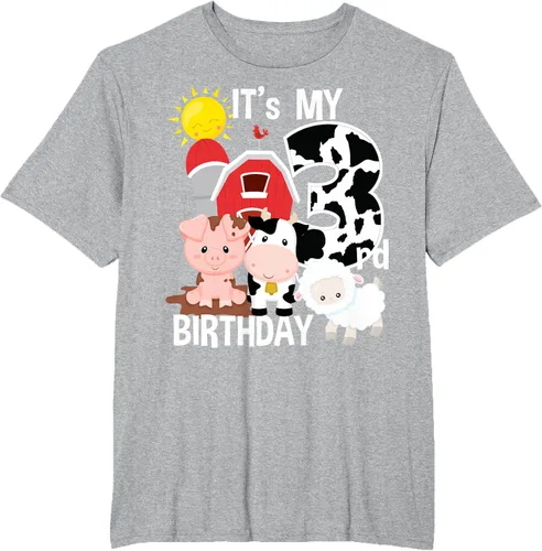 Vista 35 de Camiseta con diseño de animales de granja con texto en inglés "It's My 3rd Birthday" Negro