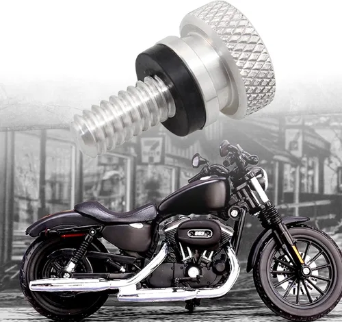 Vista 3 de Paquete de 1 tornillo de asiento, accesorios de modificación de motocicleta, perno de asiento de guardabarros moleteado, compatible con Harley