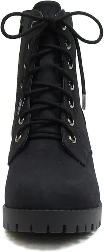 Vista 4 de Soda - Botines de combate con plataforma de suela con ranuras y tacón grueso, cordones y cremallera lateral