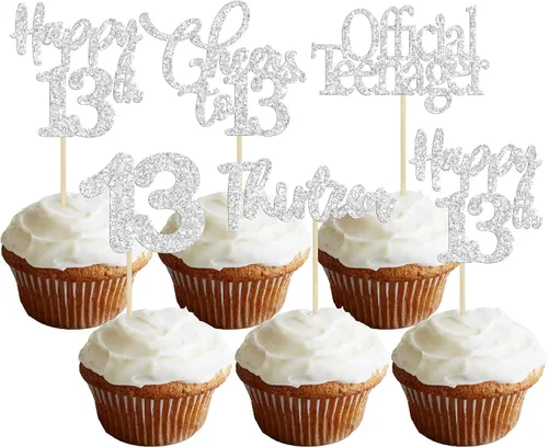 Vista 20 de Paquete de 30 adornos para cupcakes con purpurina de doble dígito para cumpleaños de 10 años, para cumpleaños, aniversario, fiesta, suministros