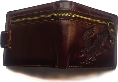 Vista 114 de Hombres Cool Eagle Wolf Caballo Totem Cuero Vaca Vertical Cartera Cremallera Multi-tarjeta Titular, Tótem de caballo, Minimalista