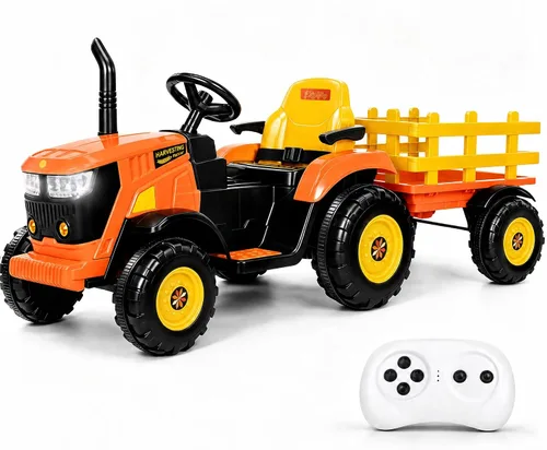 Vista 14 de Tractor de paseo de 24 V para niños, remolque desmontable, rosa