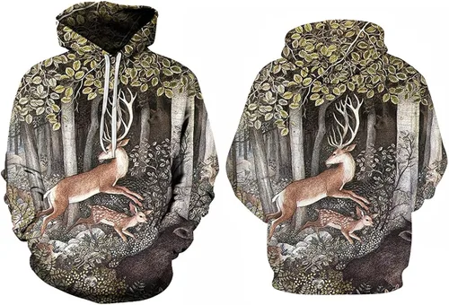 Vista 3 de Faiwvhe Sudaderas con capucha con estampado de animales, sudadera con capucha de ciervo Sika para hombres y mujeres